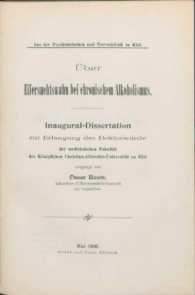 Über Eifersuchtswahn bei chronischem Alkoholismus