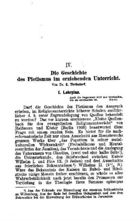 Die Geschichte des Pietismus im erziehenden Unterricht