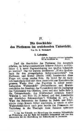 Die Geschichte des Pietismus im erziehenden Unterricht