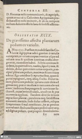 Observatio XCIX. De gravissimo affectu plantarum pedum ex variolis