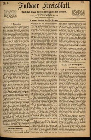 Erste Ausgabe vom Dienstag, den 20. Februar 1883.