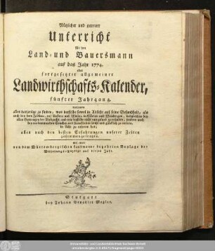 5.1774: Nützlicher und getreuer Unterricht für den Land- und Bauersmann : auf das Jahr ...