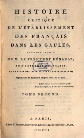 Histoire critique de l'établissement des Français dans les Gaules, 2