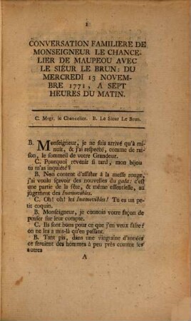 Conversation familière de M. le Chancelier avec le Sieur LeBrun