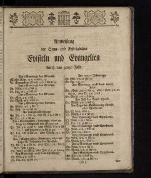 Anweisung der Sonn - und Festtäglichen Episteln und Evangelien durch das ganze Jahr.