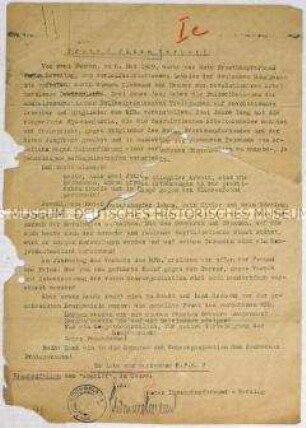 Schreiben des Roten Frontkämpferbundes Wedding zum Weiterleben der Organisation nach dem Verbot durch die Preußische Regierung 1929, beiliegend Briefumschlag adressiert an "Dr. Göbbels"