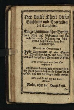 Der dritte Theil dieses Büchleins und Tractation des Catechismi