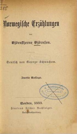 Norwegische Erzählungen von Björnstjerne Björnson : Deutsch von George Schwuchow