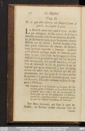Chap. II. De ce que doit observer un Husard êtant de garde, ou faisant le guet.