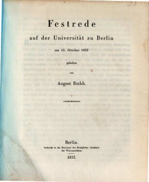 Festrede auf der Universität zu Berlin : am 15. October 1852 gehalten