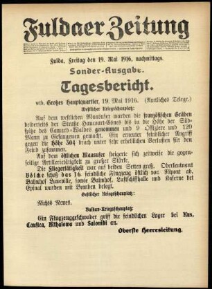 Erste Ausgabe vom Freitag, den 19. Mai 1916.