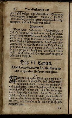 Das VI. Capitel. Von Complimenten bey Gastereyen und dergleichen Zusammenkünfften.