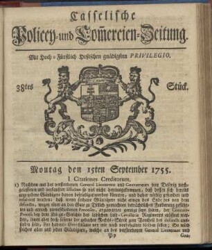 38tes Stueck, Montag den 15ten September 1755