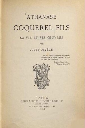 Athanase Coquerel fils sa vie et ses oeuvres