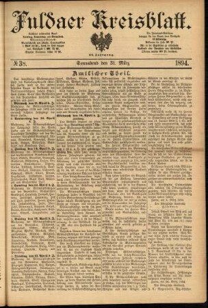 Erste Ausgabe vom Samstag, den 31. März 1894.
