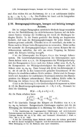 § 88. Bewegungsgleichungen, bezogen auf beliebig bewegte Achsen.