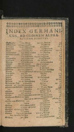 Index Germanicus, Ad Ordinem Alphabeticum digestus.