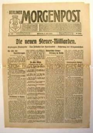 Tageszeitung "Berliner Morgenpost" über die neue Steuerordnung