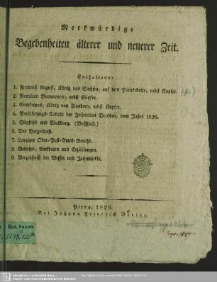 1828: Merkwürdige Begebenheiten älterer und neuerer Zeit