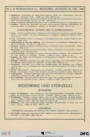 Irdenware und Steinzeug (Nr. 60-88)