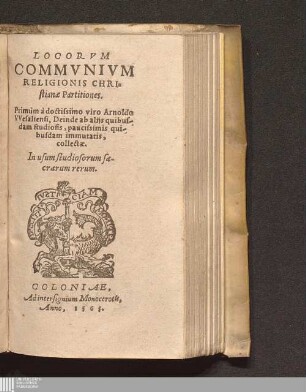 Locorvm Commvnivm Religionis Christianæ Partitiones