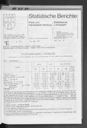 Verarbeitendes Gewerbe Februar 1981 : Lfd. Nr. 19