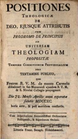 Positiones theologicae de Deo, eiusque attributis