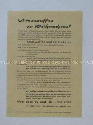 Propagandaflugblatt des "Westdeutschen Frauenfriedensbewegung" zur atomaren Abrüstung