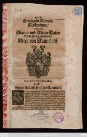 Genealogisch-Historische Beschreibung, Nebst denen Stamm- und Ahnen-Tafeln des Alt-Adelichen Geschlechts Derer von Nauendorff
