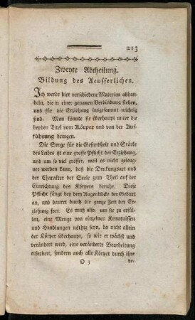 Zweyte Abtheilung. Bildung des Aeusserlichen.