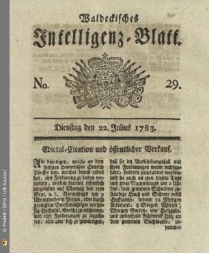 No. 29, Dienstag den 22. Julius 1783