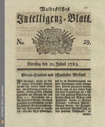 No. 29, Dienstag den 22. Julius 1783