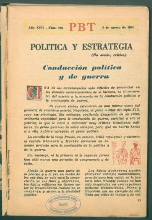 Conducción política y de guerra : Política y estrategia - (No ataco, crítico)