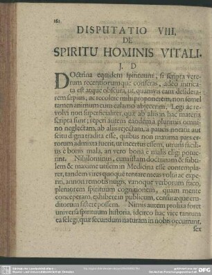 Disputatio VIII. De Spiritu Hominis Vitali