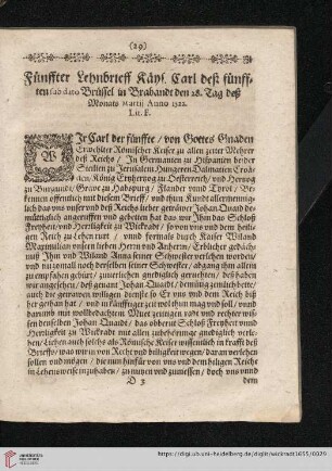 Fünffter Lehnbrieff Käys. Carl deß fünfften