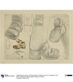 Schuhe und Stulpenstiefel, mit Notizen