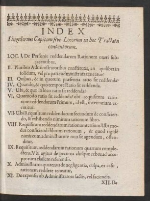 Index Singulorum Capitum sive Locorum in hoc Tractatu contentorum.