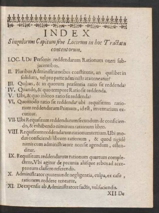 Index Singulorum Capitum sive Locorum in hoc Tractatu contentorum.