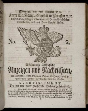 No. 2. Montags, den 7ten Januarii, 1754.