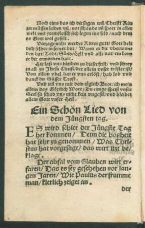 Ein Schön Lied von || dem Jüngsten tag. ||