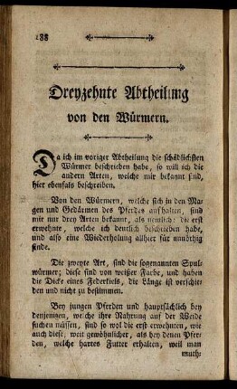 Dreyzehnte Abtheilung von den Würmern. - Siebzehnte Abtheilung von der Mundfäule.
