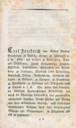 Drittes ConstitutionsEdict die Standesherrlichkeits Verfassung in dem Grosherzogthum Baden betreffend.