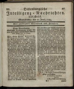 XXV. Stück. Sonnabends: den 21. Junii, 1783.