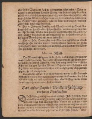 Das ander Capitel Von dem Frühling/ und seinen Eigenschafften.