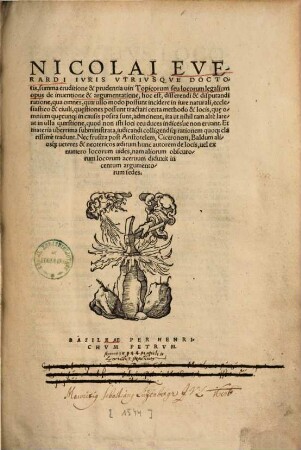 Topicorum seu locorum legalium opus de inventione & argumentatione