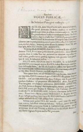 Ejusdem Voces Publicæ, Quas In Solemni Panegyri collegit.