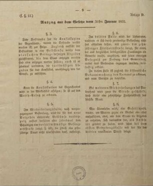 Auszug aus dem Gesetze vom 31sten Januar 1832.