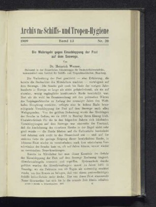 Die Maßregeln gegen Einschleppung der Pest auf dem Seewege