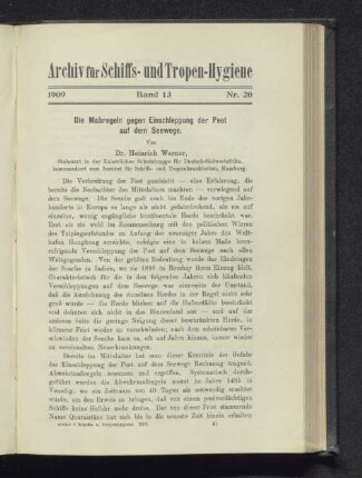 Die Maßregeln gegen Einschleppung der Pest auf dem Seewege