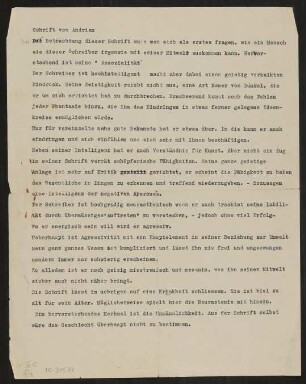 Material zu Leopold von Andrian und Rudolf Kassner: graphologische Gutachten